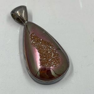 Signed Starborn 925 Sterling Silver Purple Pink Druzy Necklace Pendant Stone